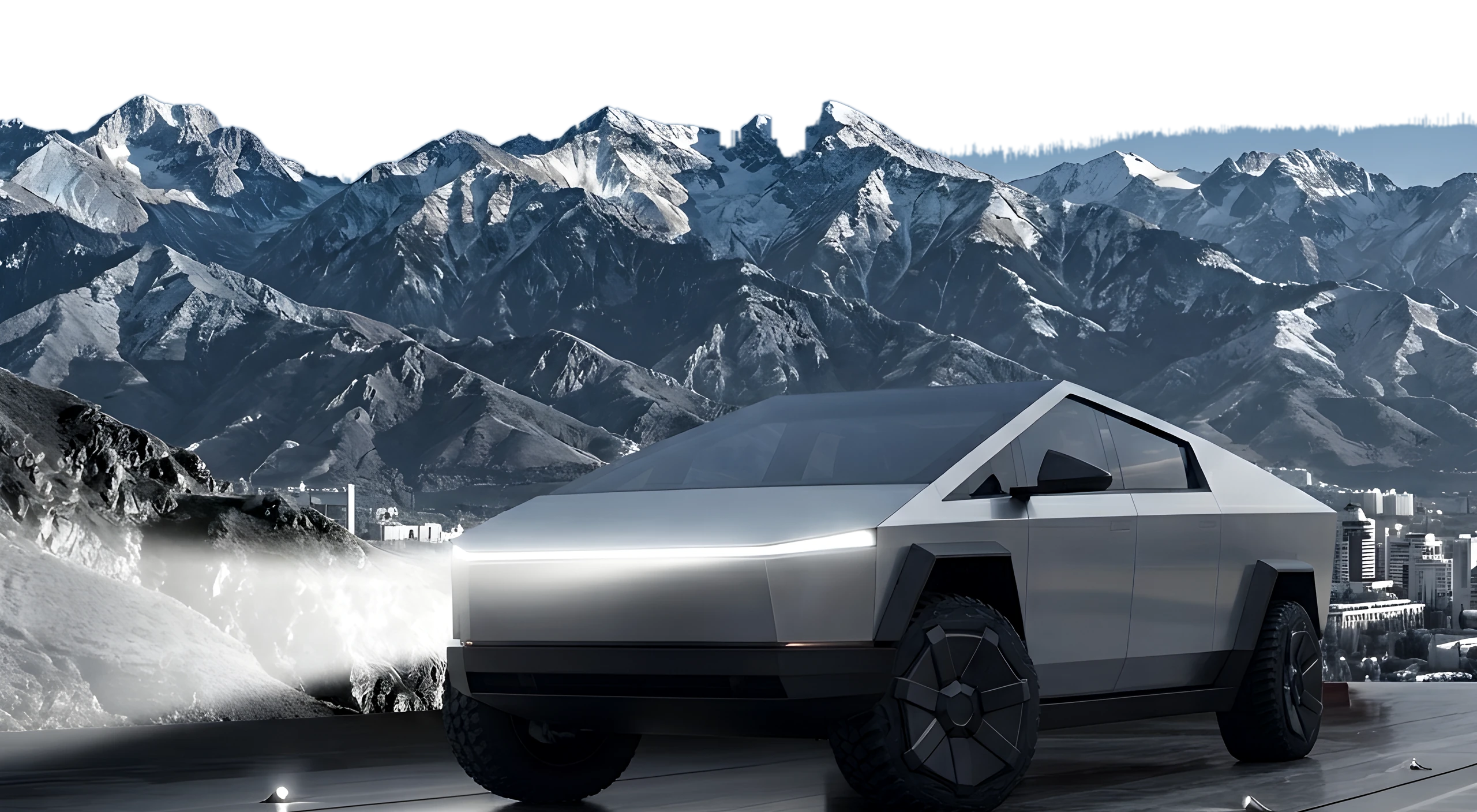 Tesla Cybertruck с личным водителем на смотровой площадке над Алматы